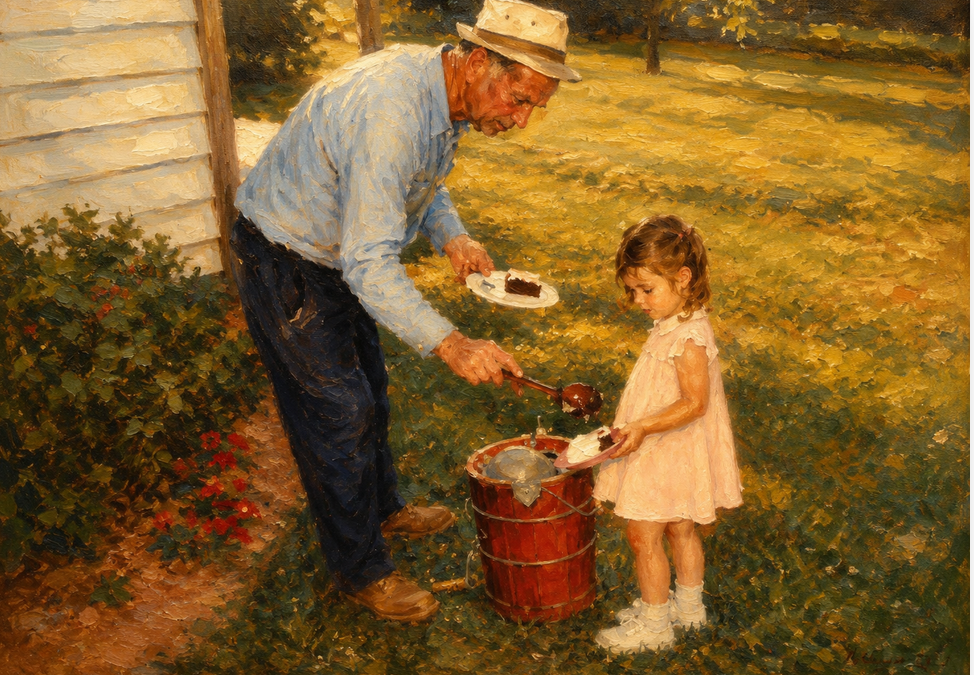 Papa’s Lesson at the Ice Cream Churn